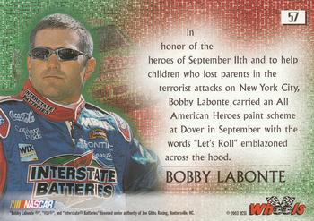 2003 Wheels High Gear #57 Bobby Labonte's Car Back