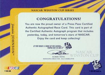 2004 Press Pass - Autographs #NNO Jimmie Johnson Back
