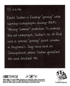 2004 Press Pass - Snapshots #SS 22 Elliott Sadler Back