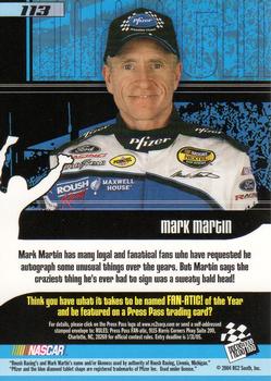 2004 Press Pass Trackside #113 Mark Martin Back