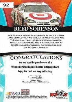 2006 Wheels American Thunder #92 Reed Sorenson Back