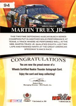 2006 Wheels American Thunder #94 Martin Truex Jr. Back