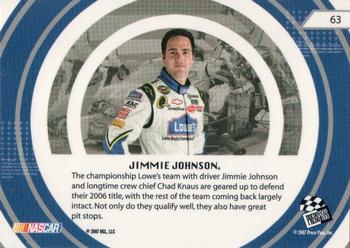 2007 Press Pass Stealth #63 Jimmie Johnson's Car GC Back