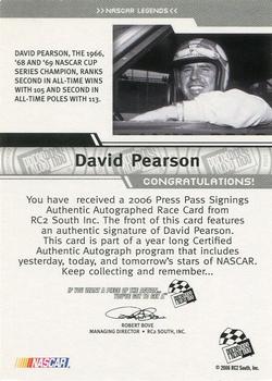 2006 Press Pass - Signings Gold Red Ink #NNO David Pearson Back