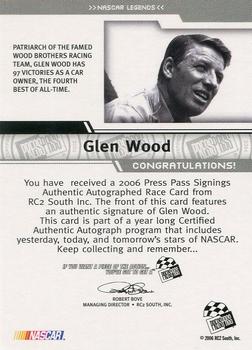 2006 Press Pass - Signings Gold Red Ink #NNO Glen Wood Back