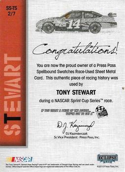 2010 Press Pass Eclipse - Spellbound Swatches #SS-TS2 Tony Stewart Back