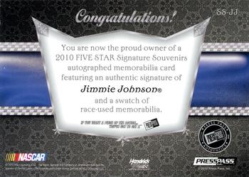 2010 Press Pass Five Star - Signature Souvenirs Gold #SS-JJ Jimmie Johnson Back