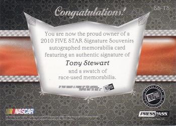 2010 Press Pass Five Star - Signature Souvenirs Holofoil #SS-TS Tony Stewart Back