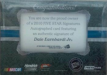 2010 Press Pass Five Star - Signatures Holofoil #FSS-DE Dale Earnhardt Jr. Back