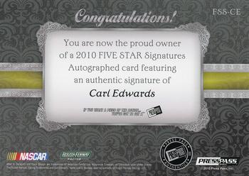 2010 Press Pass Five Star - Signatures Holofoil #FSS-CE Carl Edwards Back