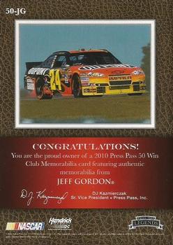 2010 Press Pass Legends - 50 Win Club Holofoil #50-JG Jeff Gordon Back