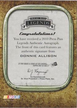 2010 Press Pass Legends - Autographs Copper #NNO Donnie Allison Back