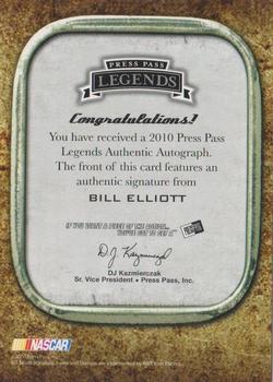 2010 Press Pass Legends - Autographs Copper #NNO Bill Elliott Back