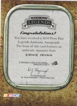 2010 Press Pass Legends - Autographs Copper #NNO Ernie Irvan Back