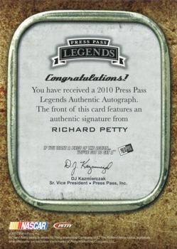 2010 Press Pass Legends - Autographs Copper #NNO Richard Petty Back