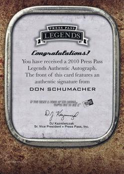 2010 Press Pass Legends - Autographs Copper #NNO Don Schumacher Back