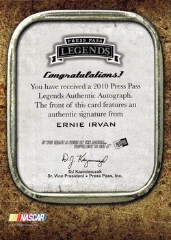 2010 Press Pass Legends - Autographs Silver #NNO Ernie Irvan Back