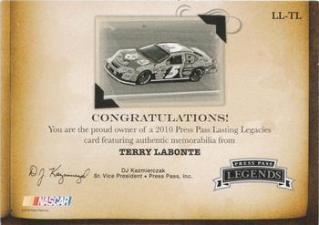 2010 Press Pass Legends - Lasting Legacies Copper #LL-TL Terry Labonte Back