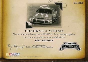2010 Press Pass Legends - Lasting Legacies Gold #LL-BE1 Bill Elliott Back