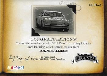 2010 Press Pass Legends - Lasting Legacies Gold #LL-DoA Donnie Allison Back