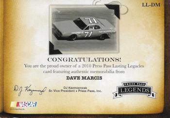 2010 Press Pass Legends - Lasting Legacies Gold #LL-DM Dave Marcis Back