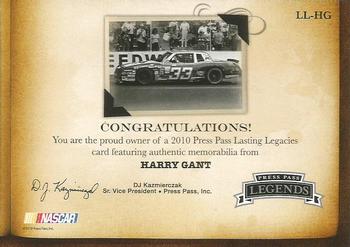 2010 Press Pass Legends - Lasting Legacies Gold #LL-HG Harry Gant Back