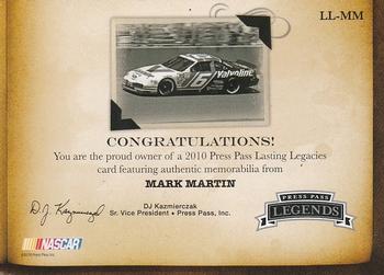 2010 Press Pass Legends - Lasting Legacies Gold #LL-MM Mark Martin Back