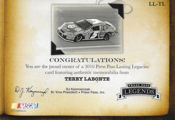 2010 Press Pass Legends - Lasting Legacies Gold #LL-TL Terry Labonte Back