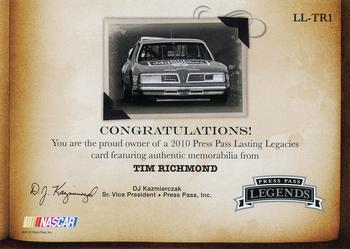 2010 Press Pass Legends - Lasting Legacies Holofoil #LL-TR1 Tim Richmond Back