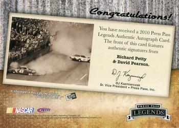 2010 Press Pass Legends - Memorable Match-ups Autographs #NNO Richard Petty/David Pearson Back