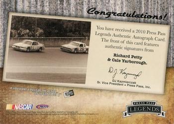 2010 Press Pass Legends - Memorable Match-ups Autographs #NNO Richard Petty/Cale Yarborough Back