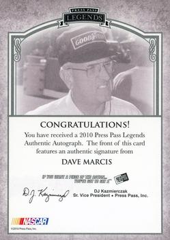 2010 Press Pass Legends - Motorsports Masters Autographs Holofoil #NNO Dave Marcis Back