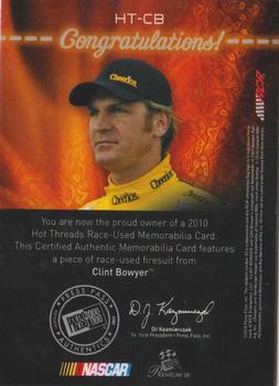 2010 Press Pass Premium - Hot Threads #HT-CB Clint Bowyer Back