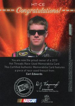 2010 Press Pass Premium - Hot Threads #HT-CE Carl Edwards Back