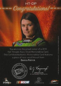 2010 Press Pass Premium - Hot Threads #HT-DP Danica Patrick Back