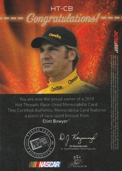 2010 Press Pass Premium - Hot Threads Holofoil #HT-CB Clint Bowyer Back