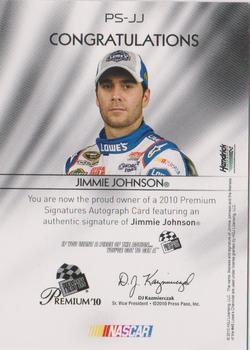 2010 Press Pass Premium - Signatures #PS-JJ Jimmie Johnson Back