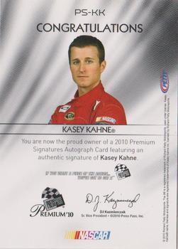 2010 Press Pass Premium - Signatures #PS-KK Kasey Kahne Back