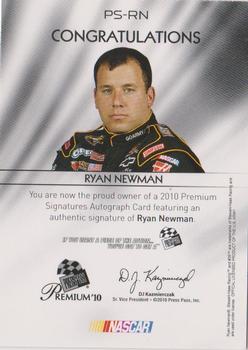 2010 Press Pass Premium - Signatures #PS-RN Ryan Newman Back