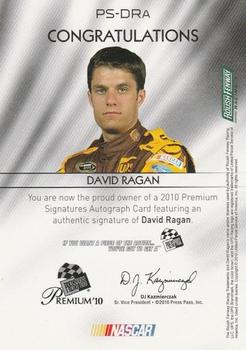 2010 Press Pass Premium - Signatures #PS-DRa David Ragan Back