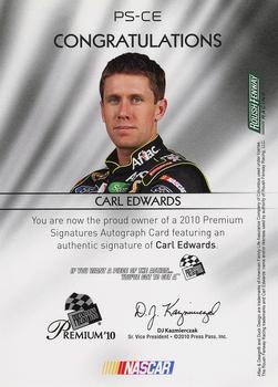 2010 Press Pass Premium - Signatures Red Ink #PS-CE Carl Edwards Back