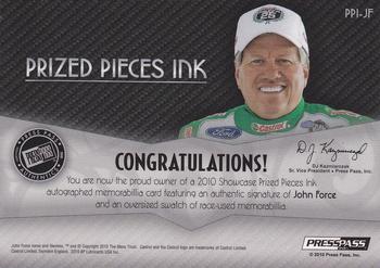 2010 Press Pass Showcase - Prized Pieces Firesuit Ink Gold #PPI-JF John Force Back