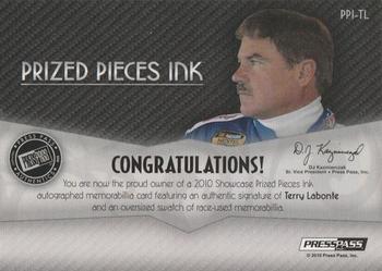 2010 Press Pass Showcase - Prized Pieces Sheet Metal Ink Silver #PPI-TL Terry Labonte Back