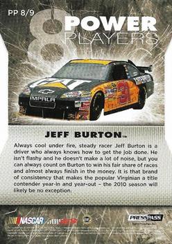 2010 Press Pass Stealth - Power Players #PP 8 Jeff Burton Back