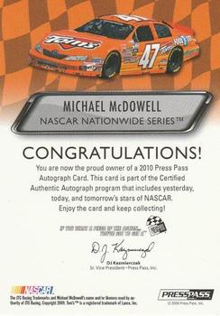2010 Press Pass - Autographs #NNO Michael McDowell Back