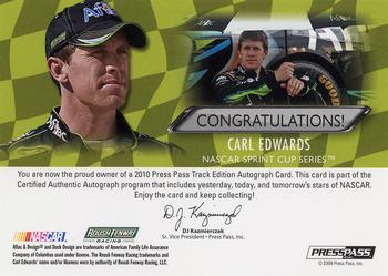 2010 Press Pass - Autographs Track Edition #NNO Carl Edwards Back