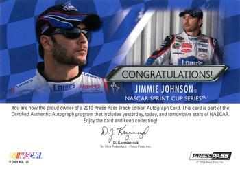 2010 Press Pass - Autographs Track Edition #NNO Jimmie Johnson Back