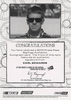 2010 Press Pass - Signings Gold #NNO Carl Edwards Back