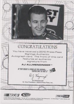 2010 Press Pass - Signings Silver #NNO A.J. Allmendinger Back