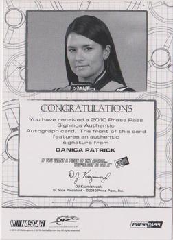 2010 Press Pass - Signings Silver #NNO Danica Patrick Back